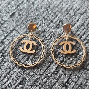 Elegant Gold CC Logo Drop Earrings